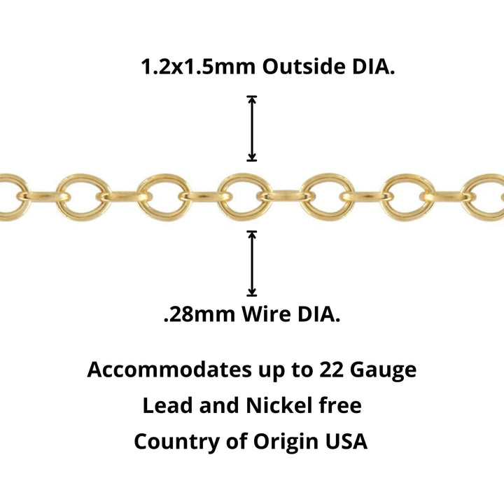 14k Gold Filled 5ft Spool Chain for Jewelry Making - Round Cable, 1.2x1.5mm O...