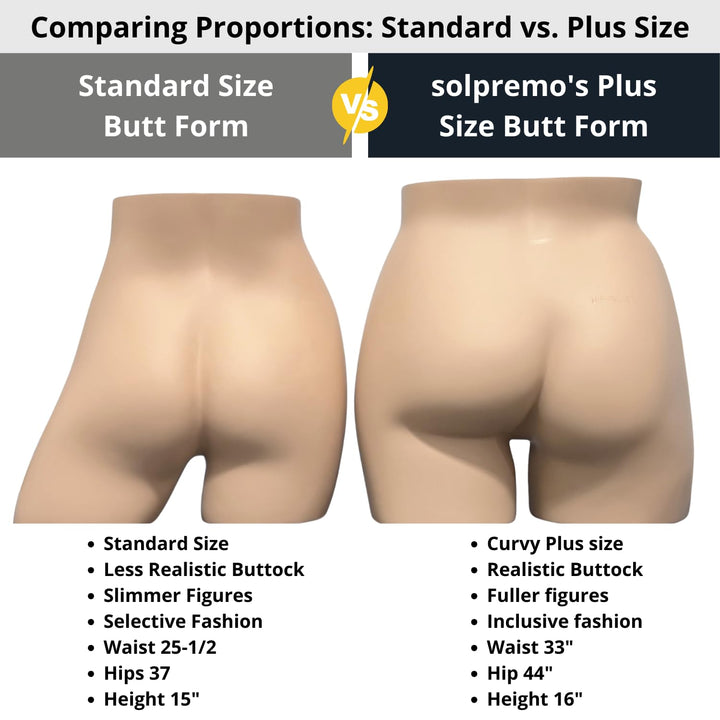 Plus Size Female Full Round Butt Mannequin Display for Countertop, 33" Waist, 44" Hip, Fiberglass, Flesh-Tone