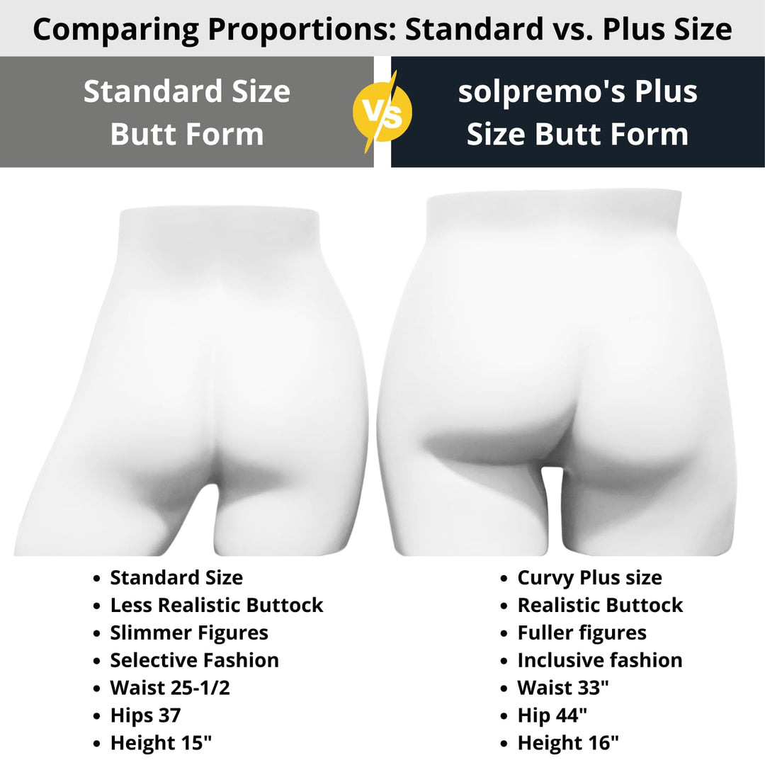 Plus Size Female Full Round Butt Mannequin Display for Countertop, 33" Waist, 44" Hip, Fiberglass, Matte White