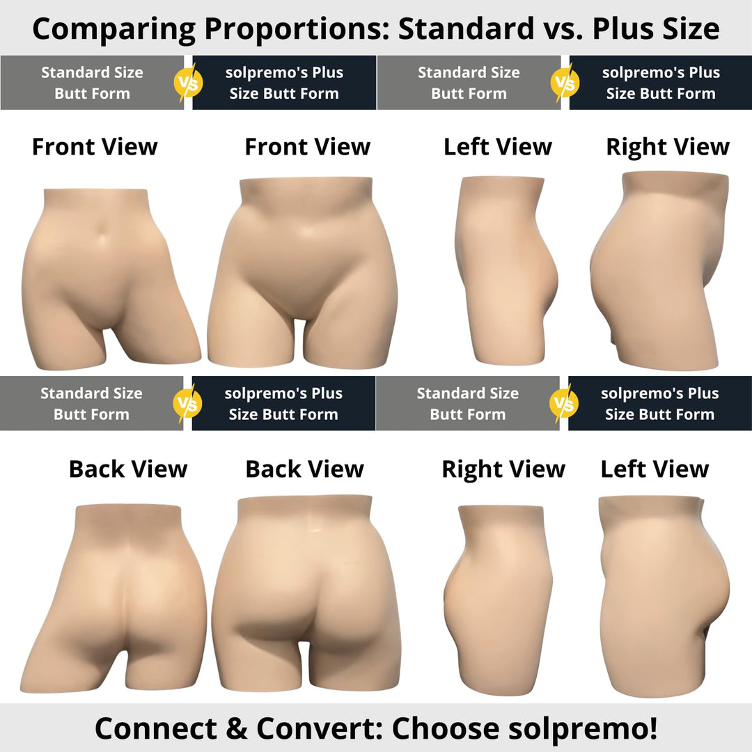 Plus Size Female Full Round Butt Mannequin Display for Countertop, 33" Waist, 44" Hip, Fiberglass, Flesh-Tone