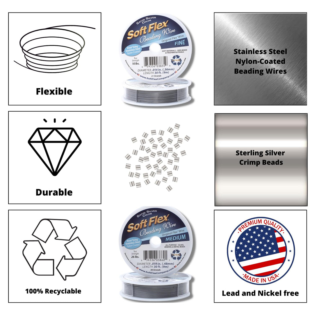 Satin Silver Professional Beading Wire Set (2Count) - 30 ft Each - Fine/Mediu...